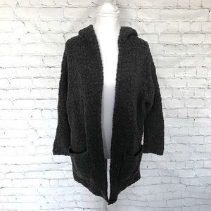 Love Stitch Hooded Open Slub Knit Cardigan Grey